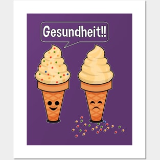 Sprinkle Sneezing Ice Cream Cone Says Gesundheit Funny Posters and Art